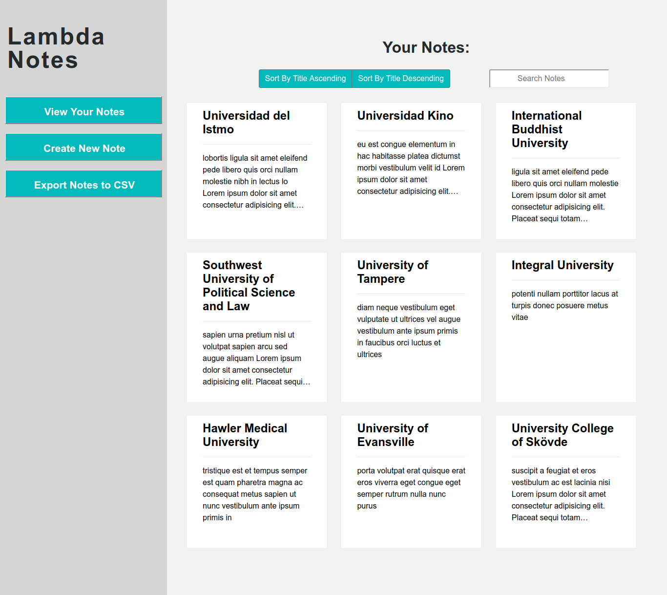 lambda notes web app screenshot